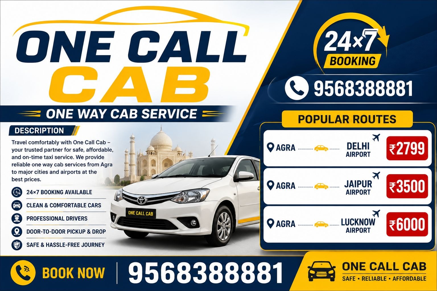 ONE CALL CAB — One Way Cab Service, Agra to Delhi Jaipur Lucknow Airport